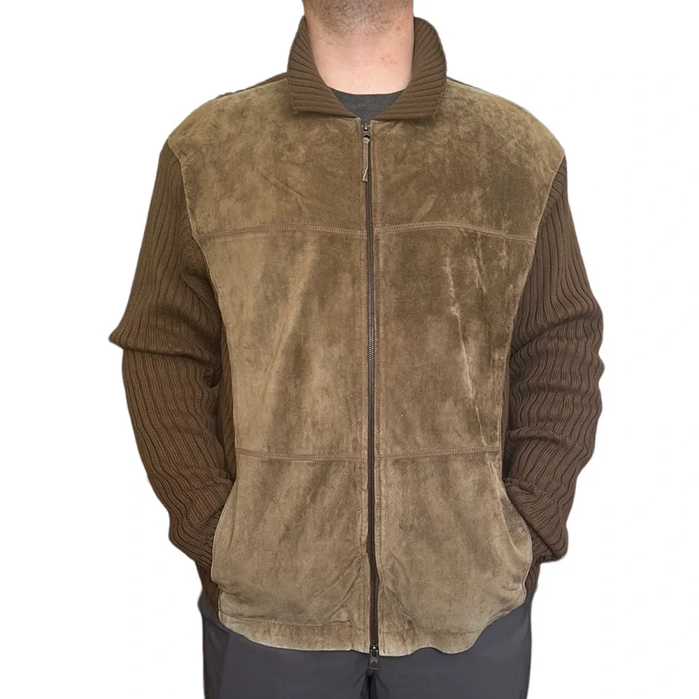 Cubavera Men's Tan Suede and Knit Zip Up Jacket size XL